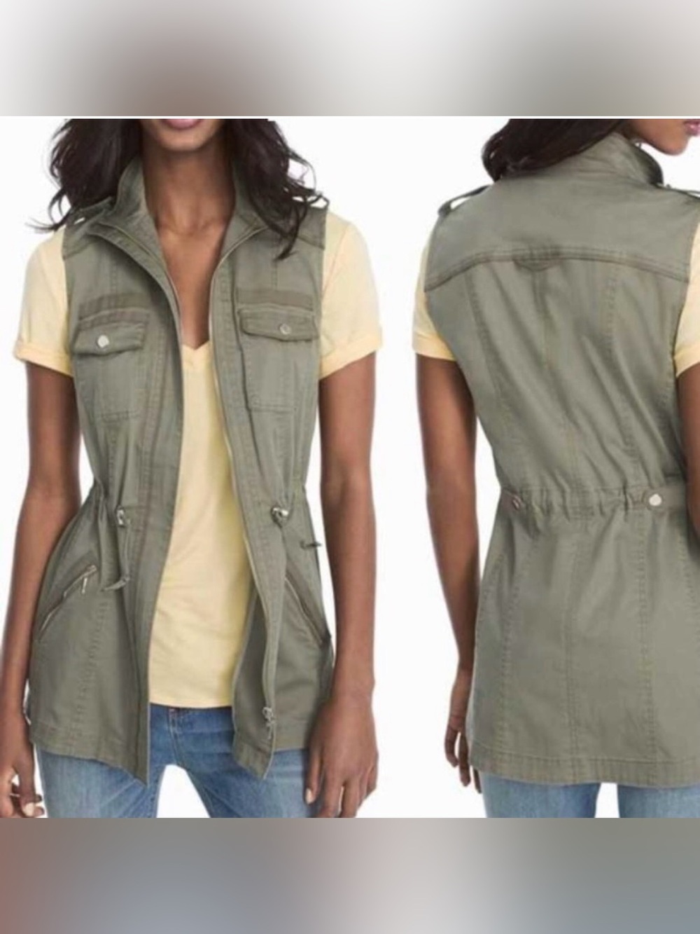 White House Black Market Olive Utility Drawstring Vest